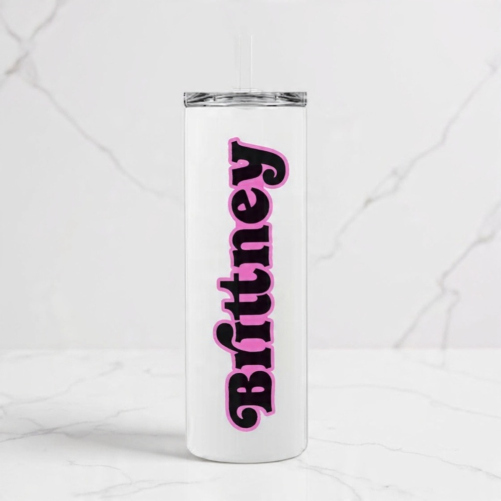 NWT Custom Name Tumbler – Skinny Frosted/White – 20oz/18.5oz